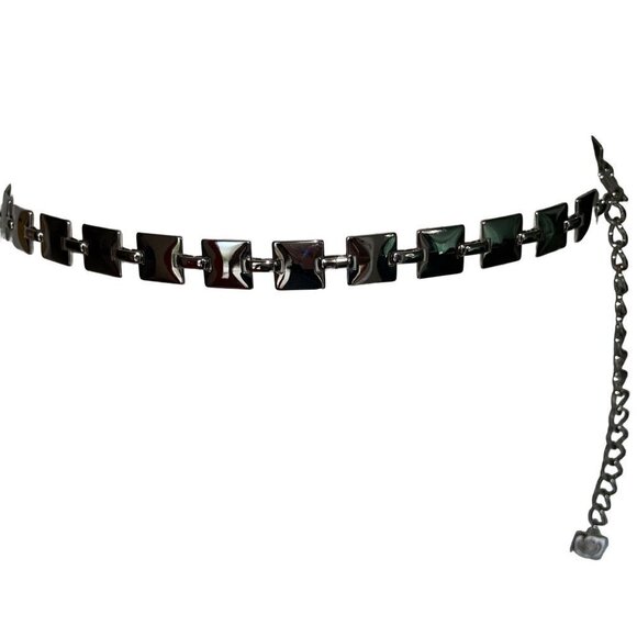 Vintage Womens Belt Silver Size Small Medium Drop Chain Metal Squares Classic - Picture 9 of 11